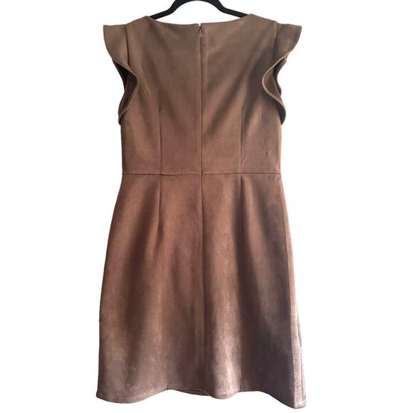 DKNY Faux Suede Side-Draped Sheath Dress Toffee NWOT Sz‎ 10 - Picture 4 of 5